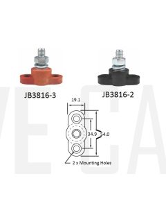 Bussmann JB3816-3 Stud Junction Block 3/8-16 Red 250A