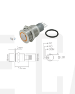 Ionnic L16-RA Vandal Switch Resistant 12-24V N/O & N/C - Amber