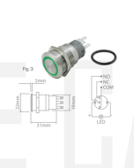 Ionnic L19-RG Vandal Switch Resistant 12-24V N/O & N/C - Green